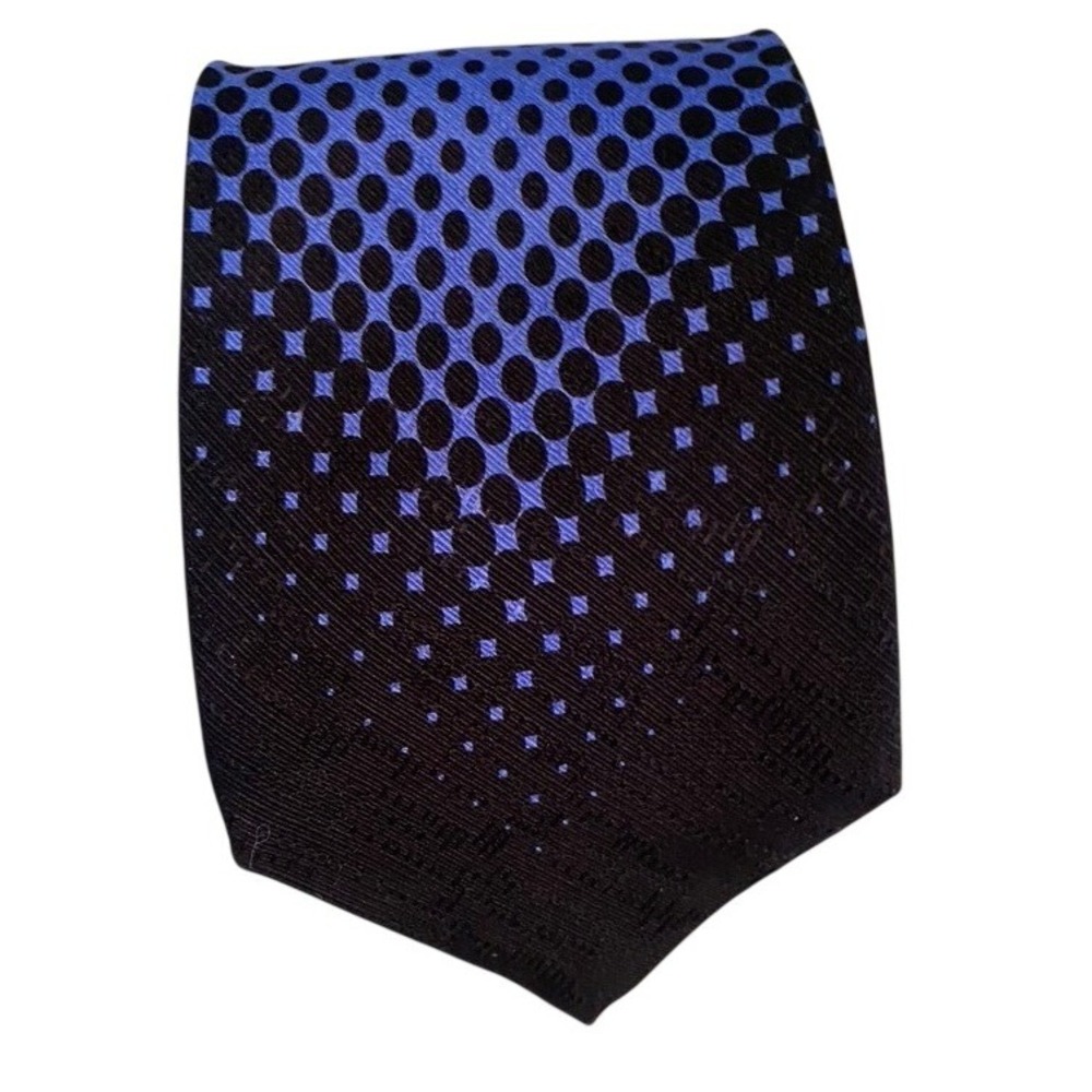 Angelino Italy Mens Silk Necktie Black Blue Polka Dot Gradient Halftone Tie